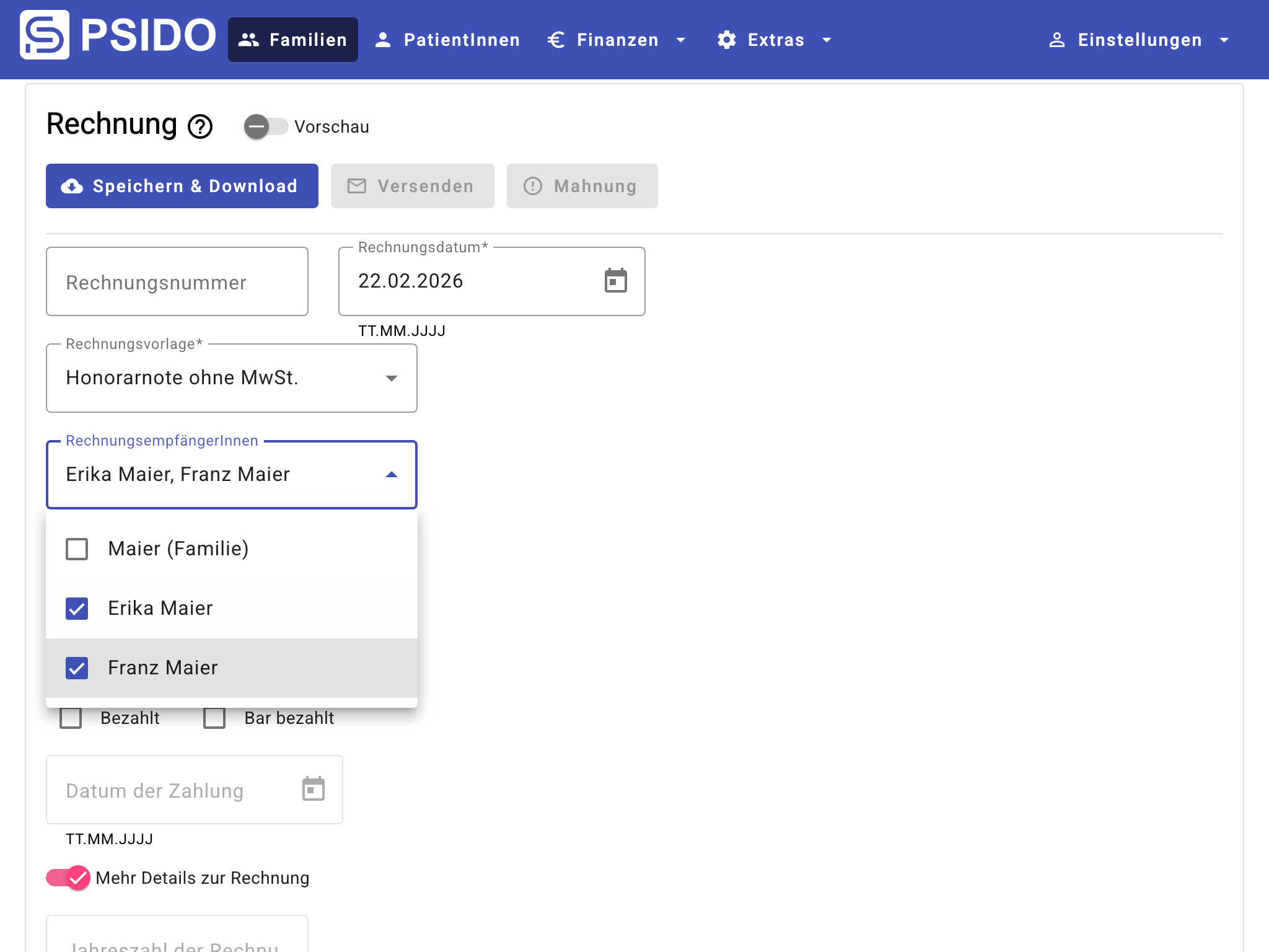 Auswahl mehrerer EmpfängerInnen