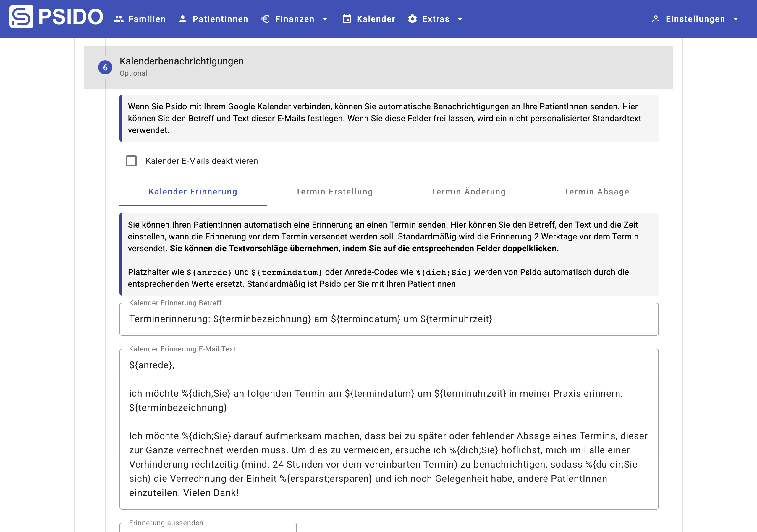 Kalenderbenachrichtigungen