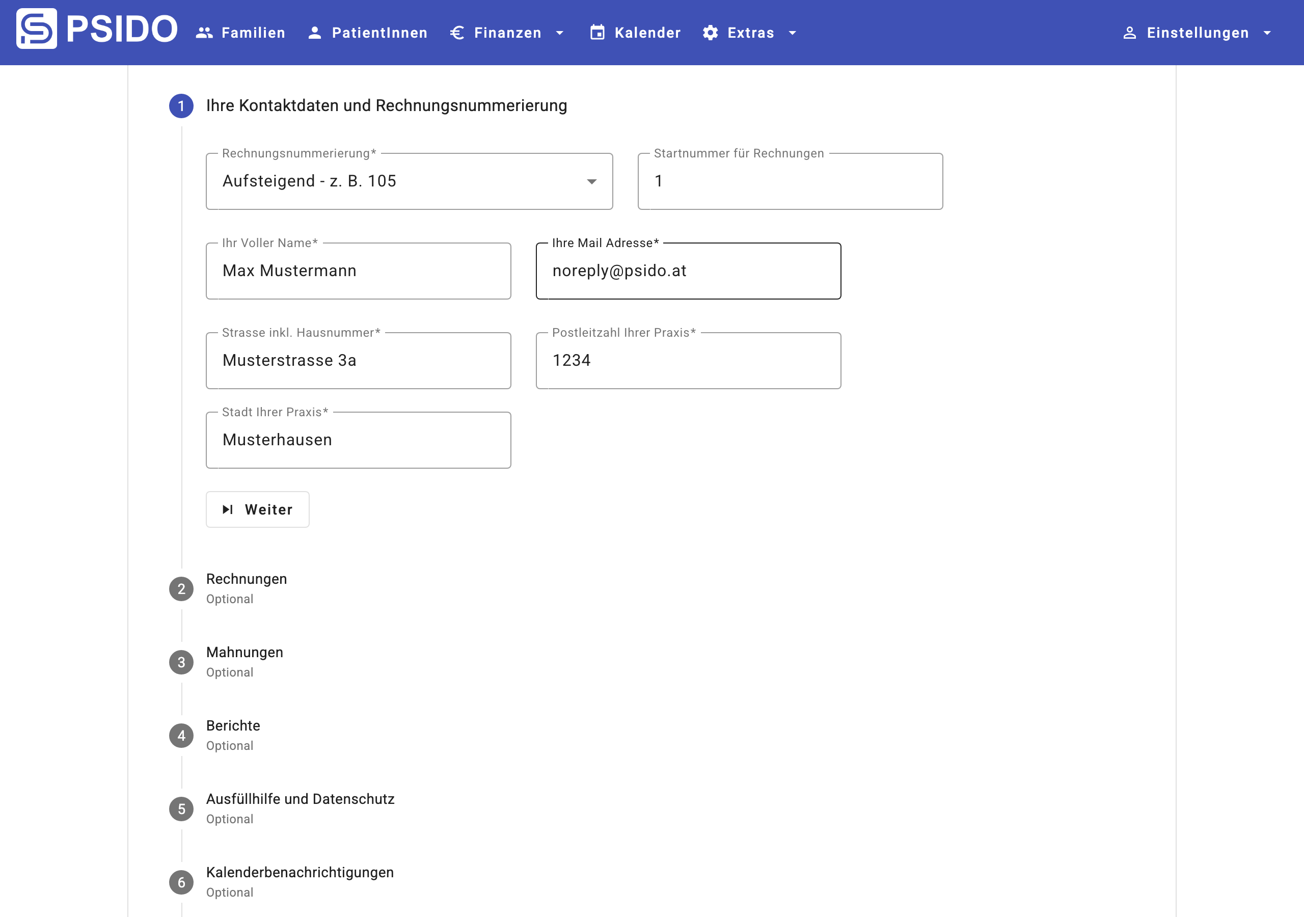 Ihre Kontaktdaten und Rechnungsnummerierung