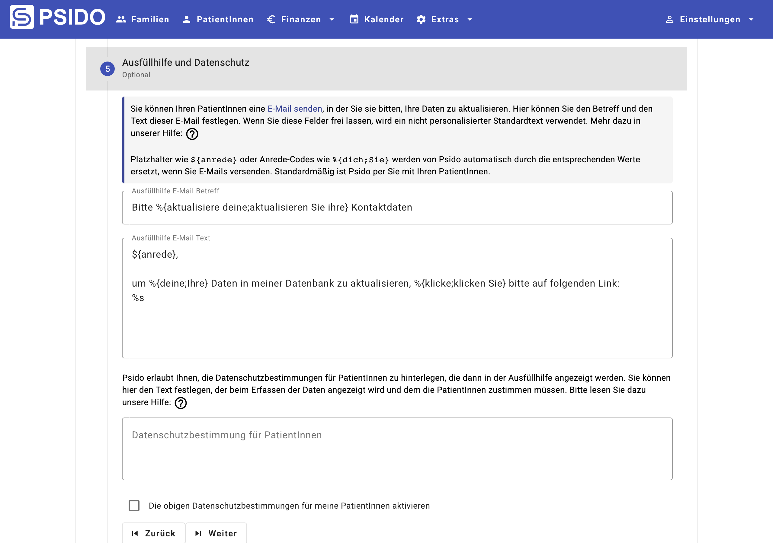 Ausfüllhilfe und Datenschutz