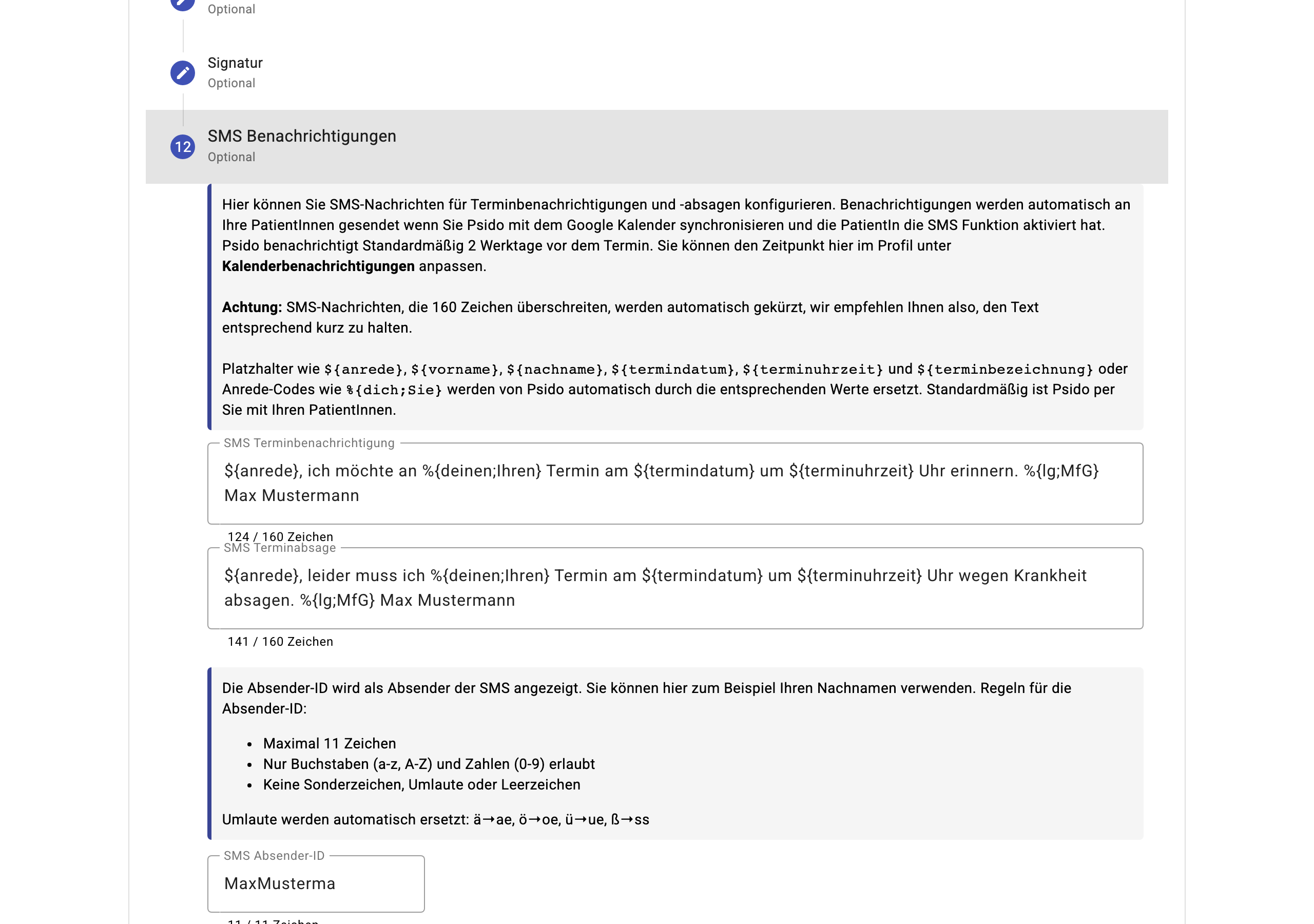 SMS Benachrichtigungen